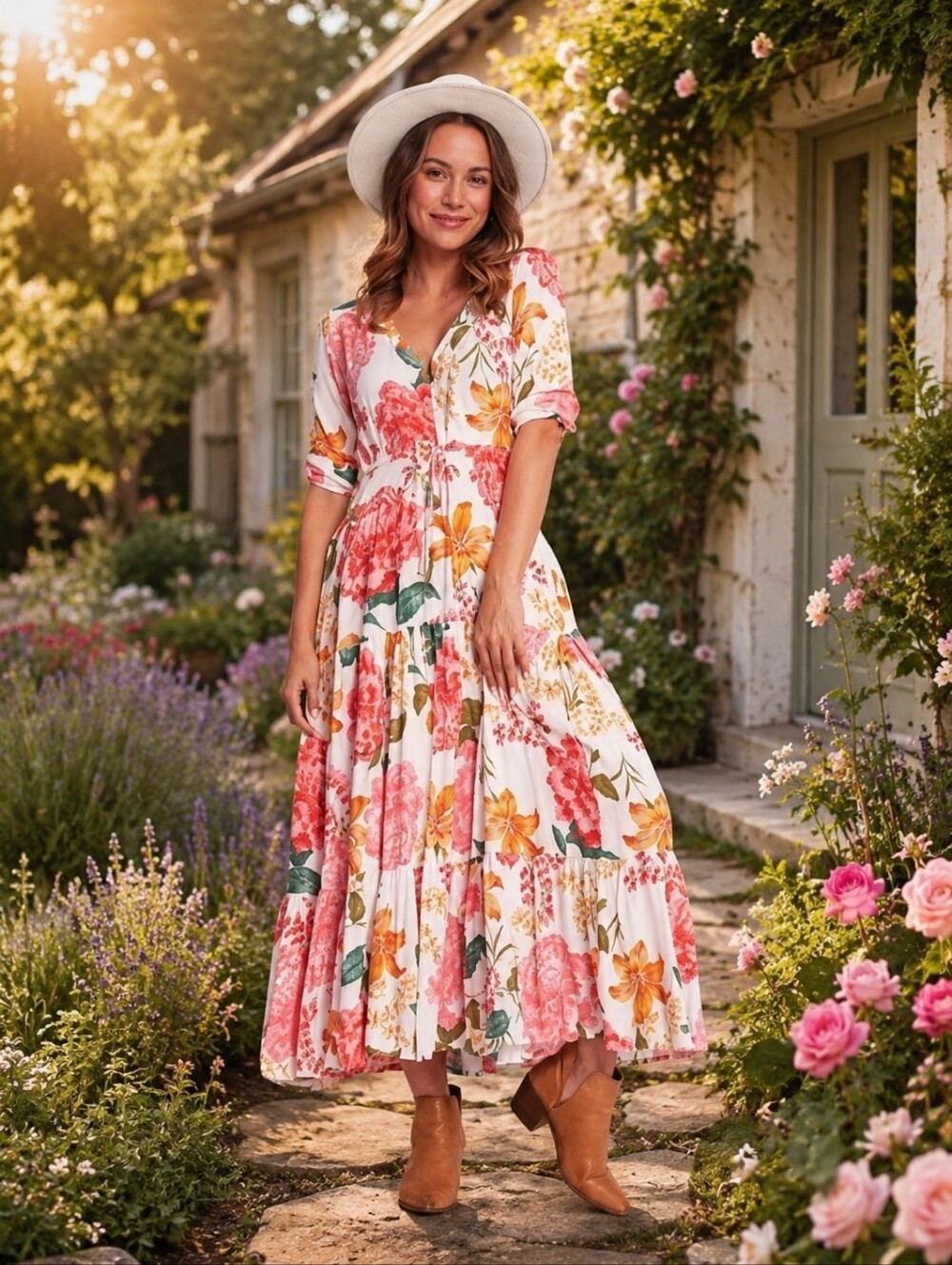 Abel The Label Anthropologie Floral Midi Dress Osaka Garden